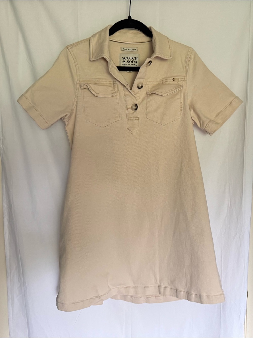 Scotch & Soda Amsterdam Short Sleeve Denim Polo Mini Dress Ecru Size XS